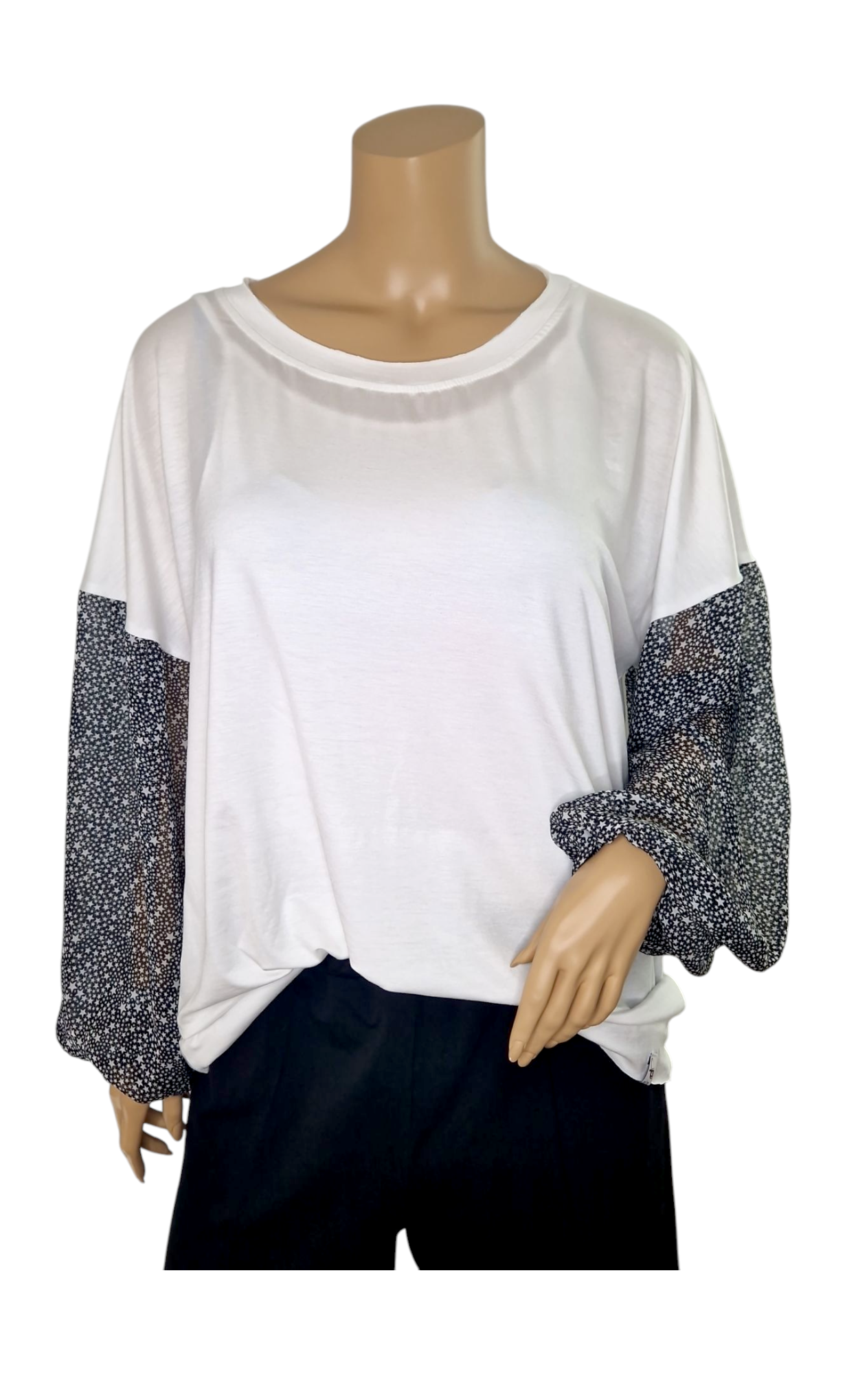 Langarm-Shirt mit Chiffon-Ärmeln in kleinen Sternen
