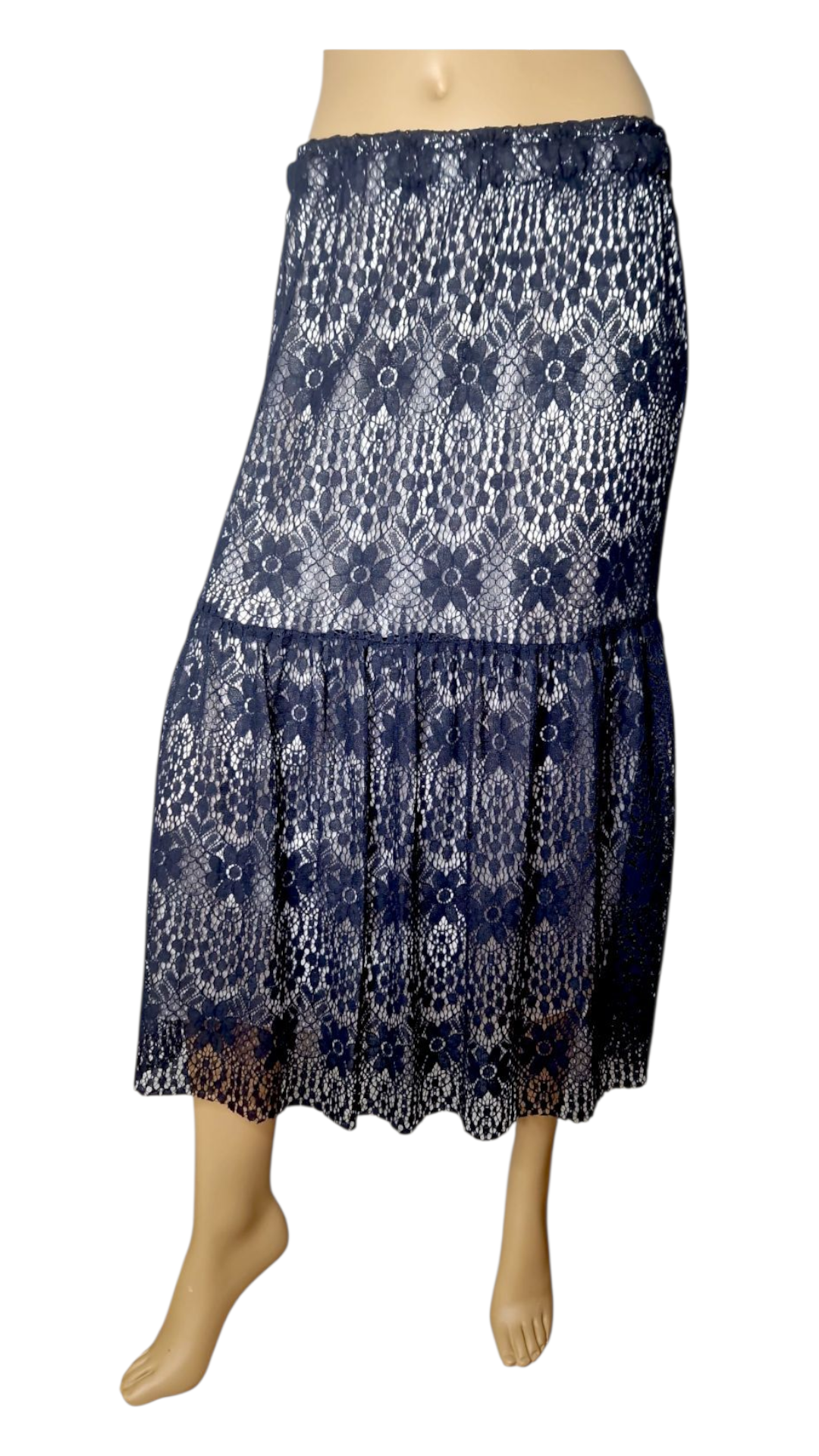 Set Romantisches Spitzenkleid im Boho-Stil – Marine