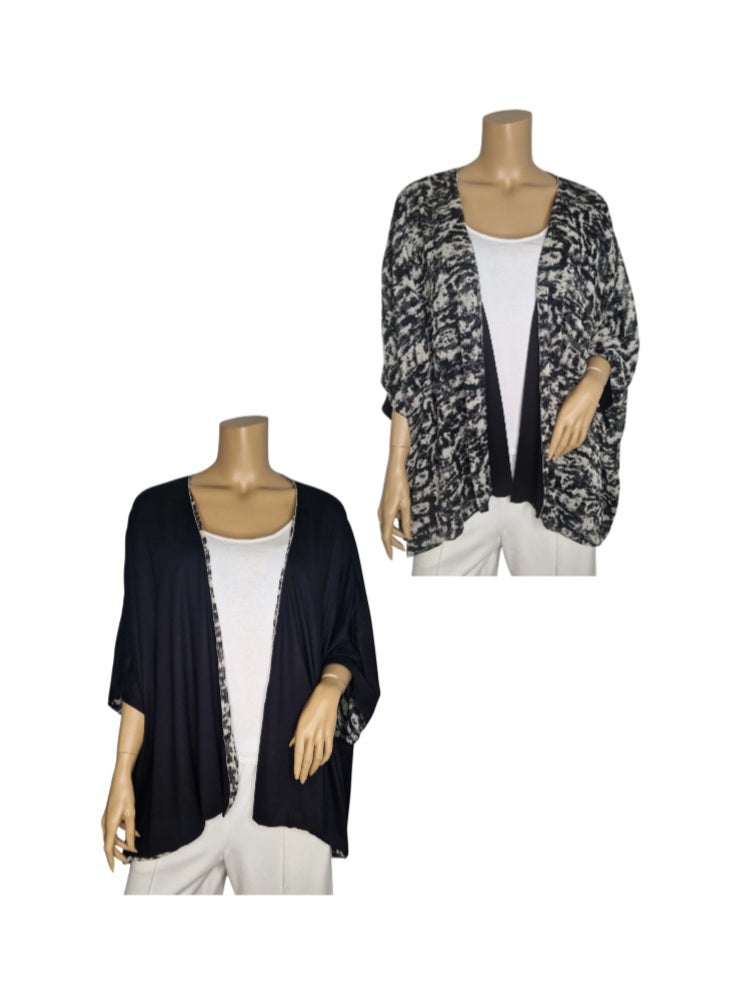 Wende-Kimono gestreift schwarz beige