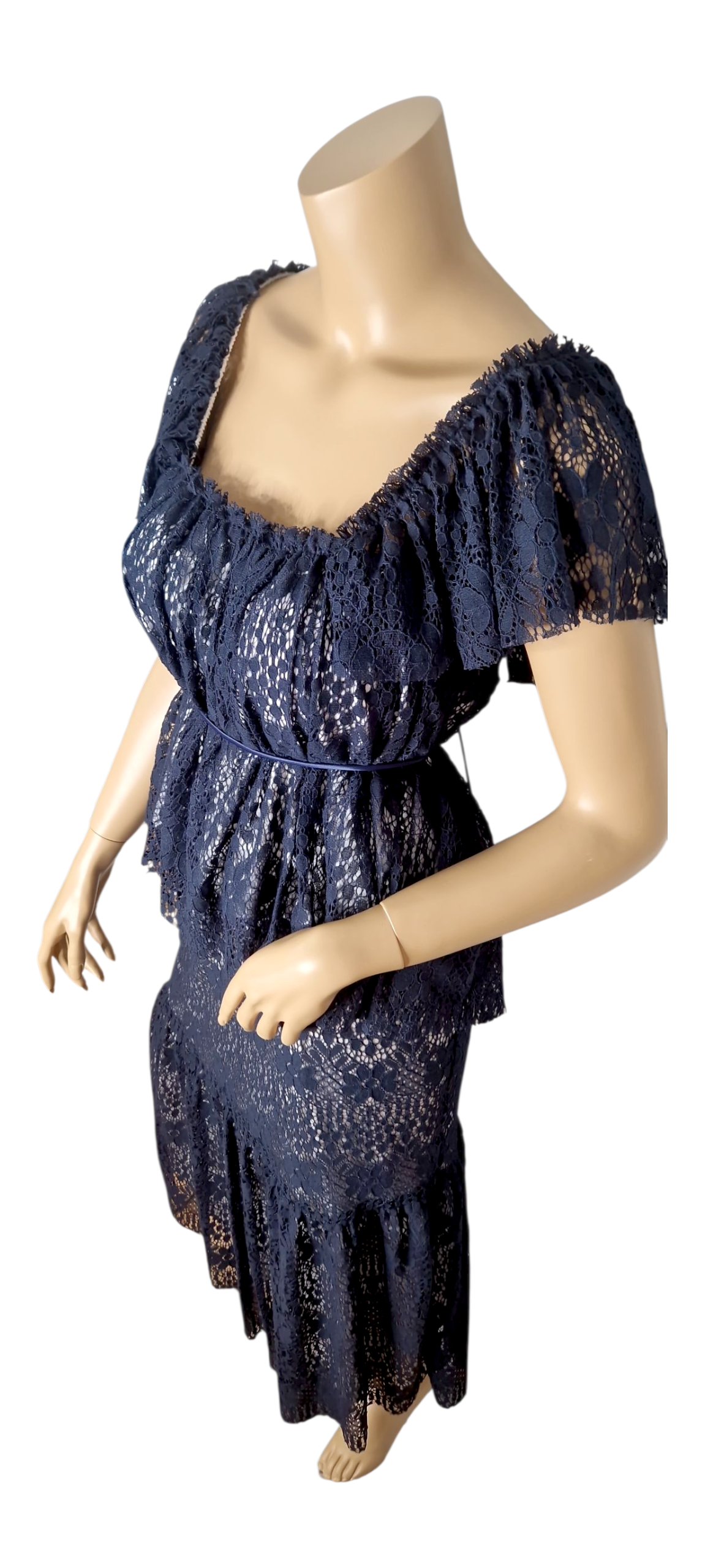 Set Romantisches Spitzenkleid im Boho-Stil – Marine