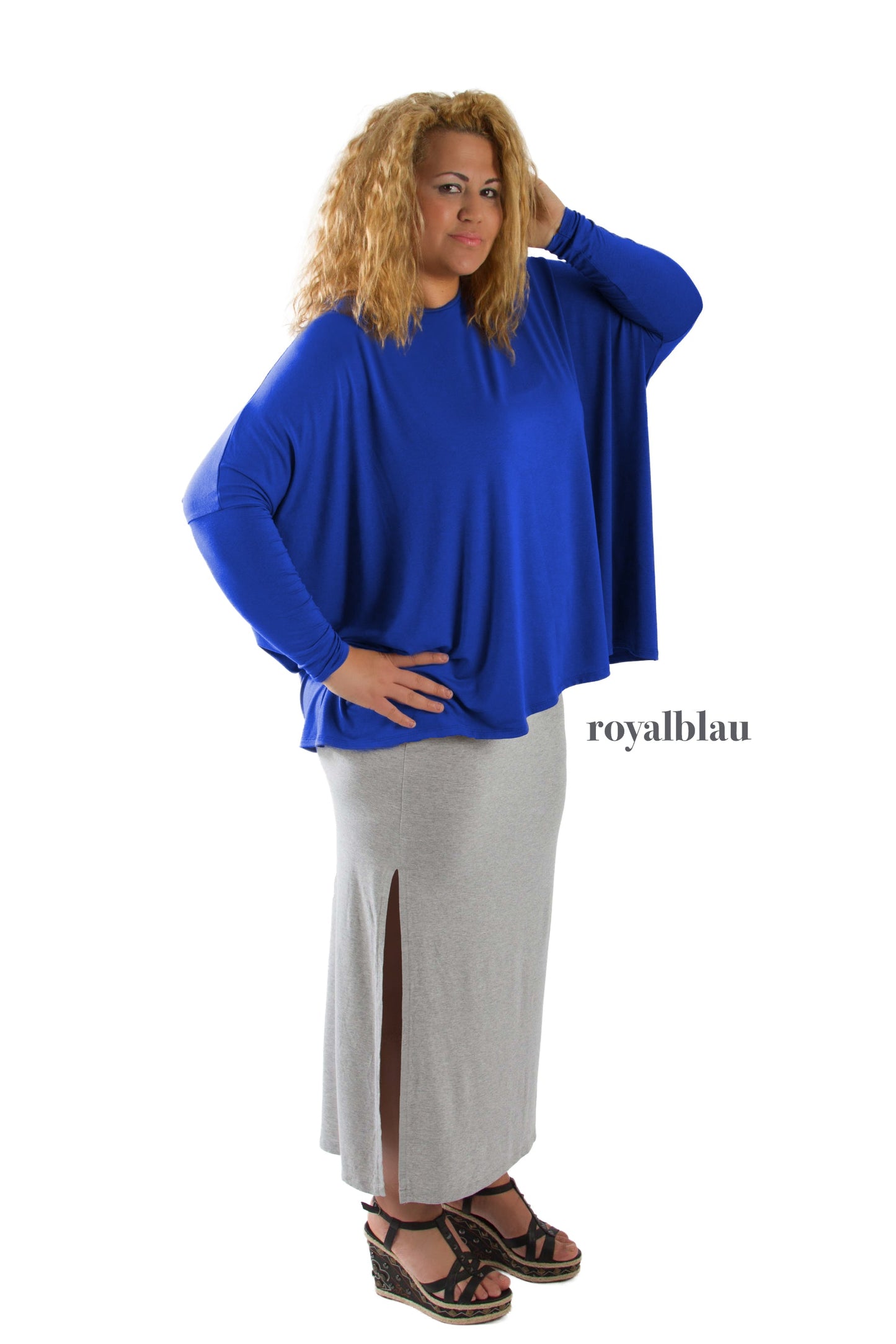 Longshirt mit rundem Halsausschnitt Royalblau