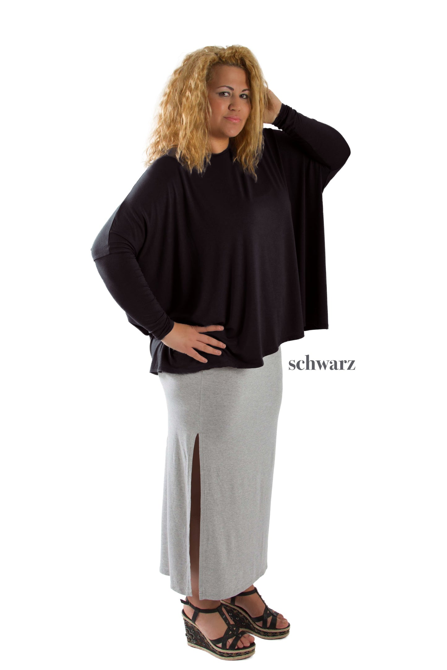 Longshirt mit rundem Halsausschnitt Schwarz