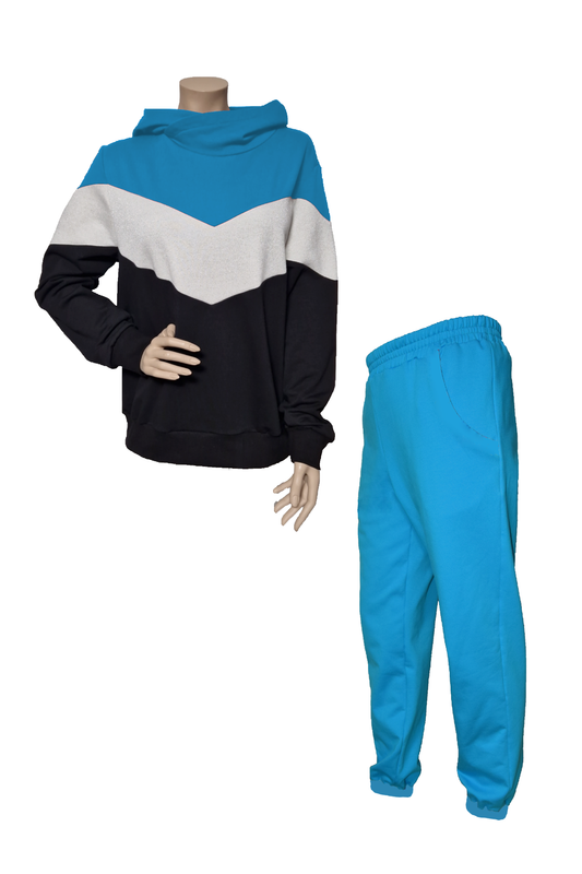 Set Warmer Kapuzen Aqua gestreifter Jogginganzug in Aqua