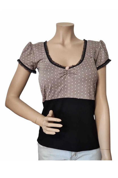 Collectif Top mit Punkten taupe und schwarz