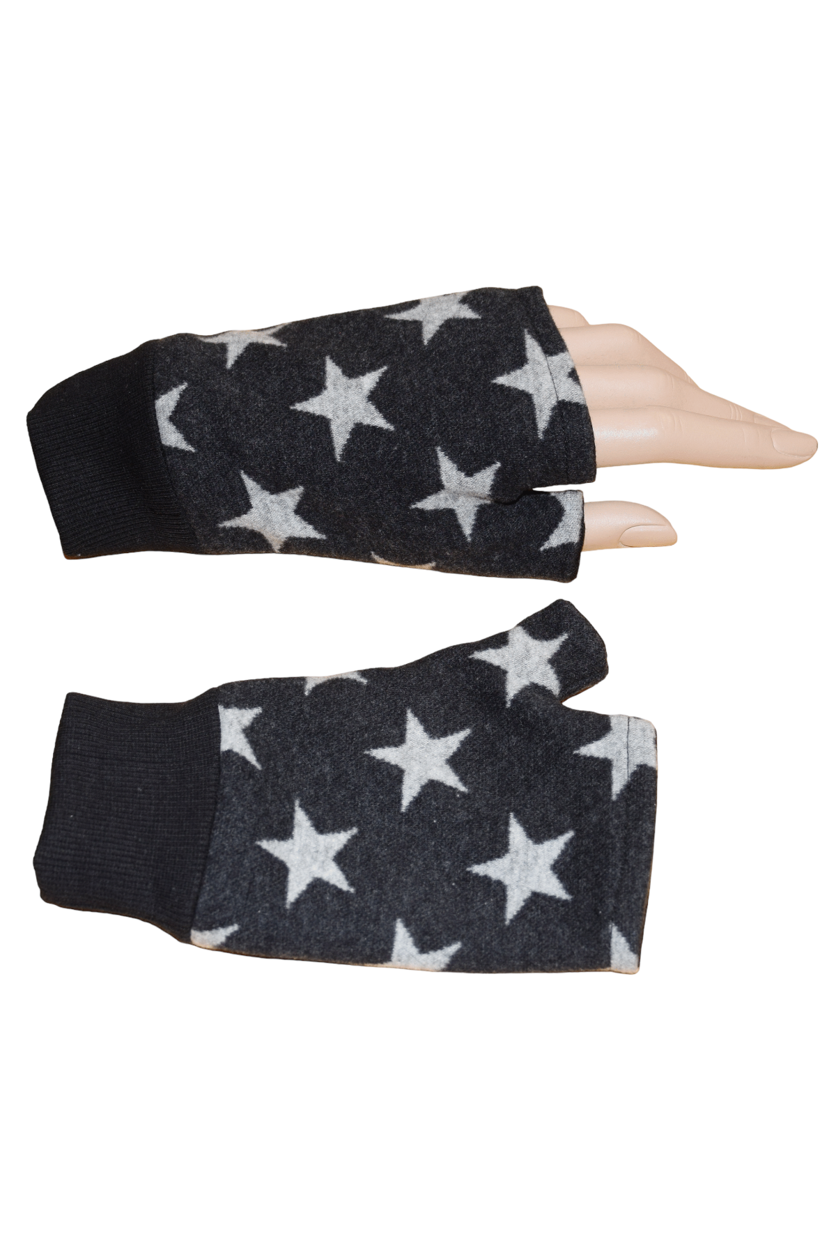 Kurze Handschuhe Jacquard Sterne Dunkelgrau