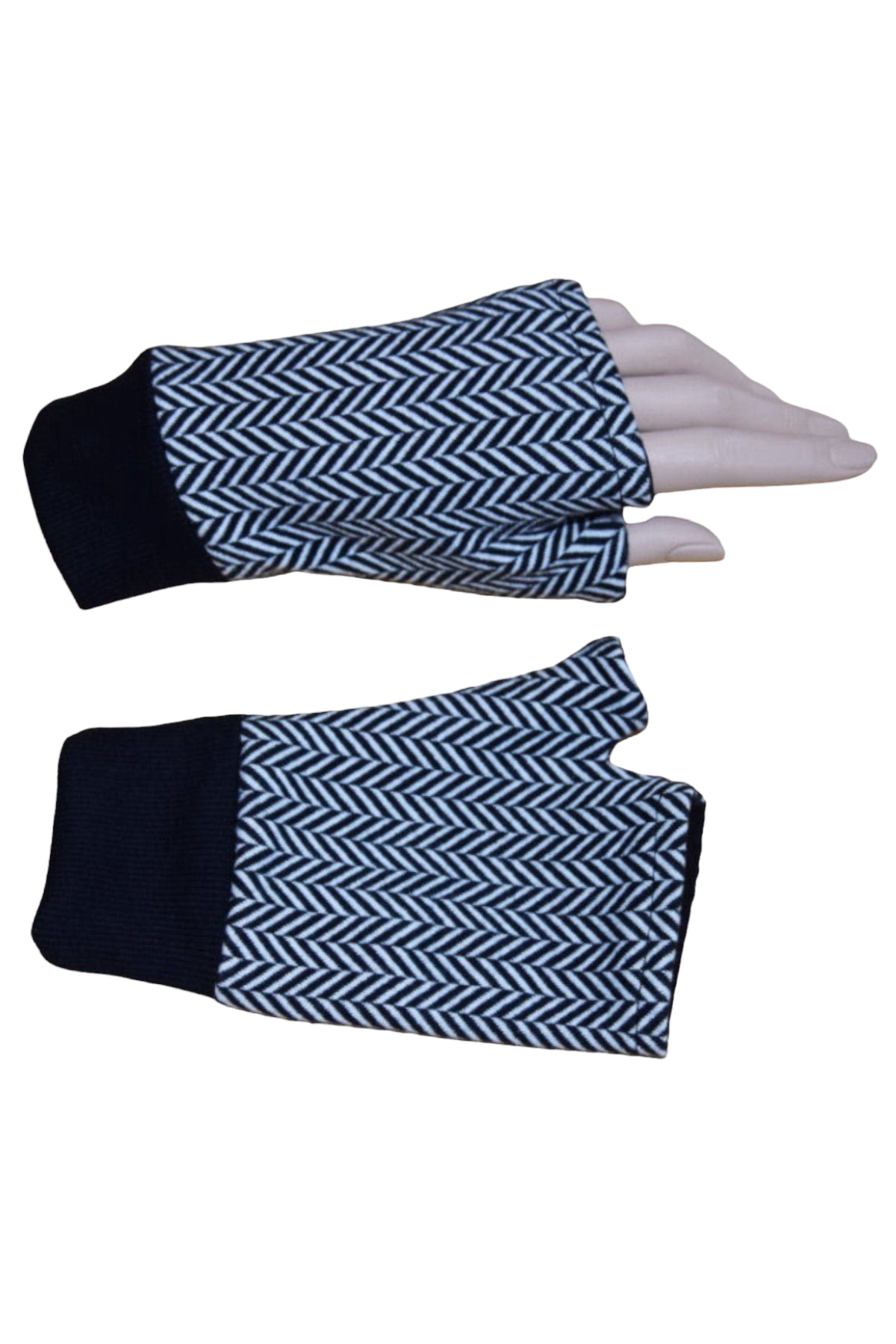 Kurze Handschuhe Jacquard Fischgrät Weiß