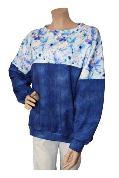 Sommersweat Pullover Blumen-Jeansmuster