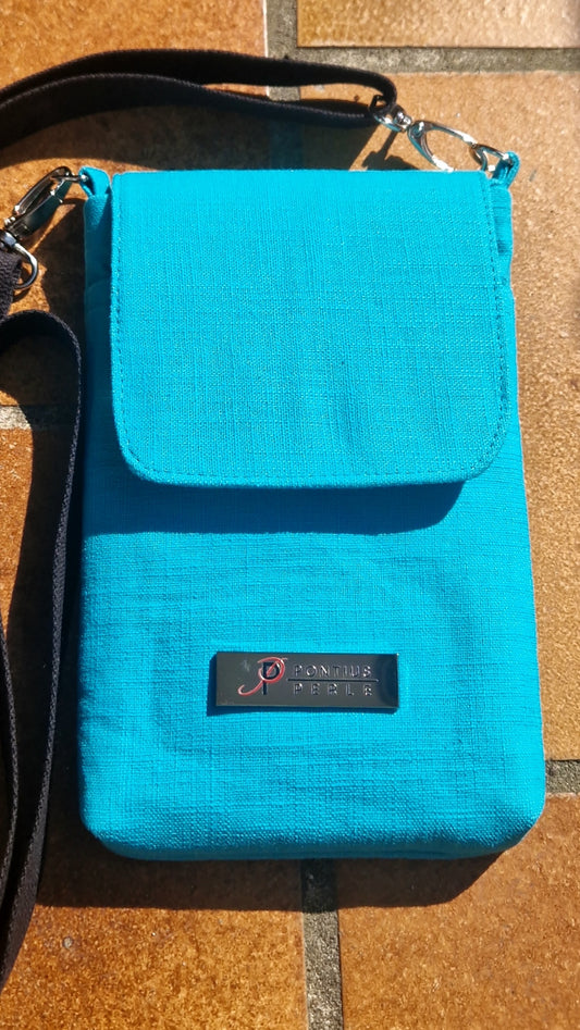 Handytasche zum Umhängen Leinen Türkis