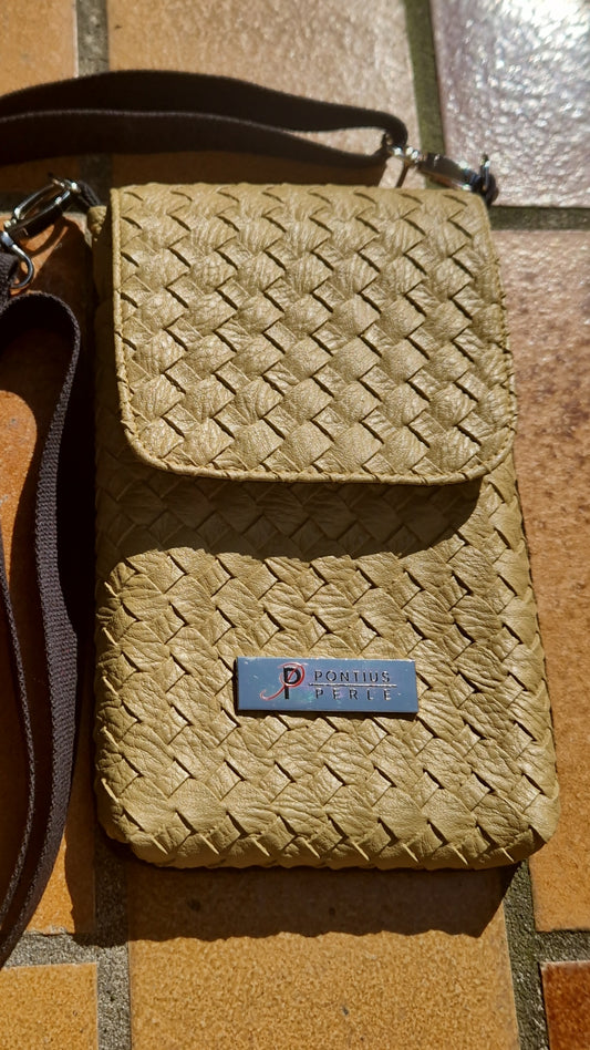 Handytasche zum Umhängen Kunstleder Karo Senf