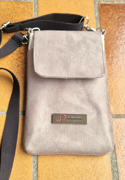 Handytasche zum Umhängen Velours Kunstleder Taupe