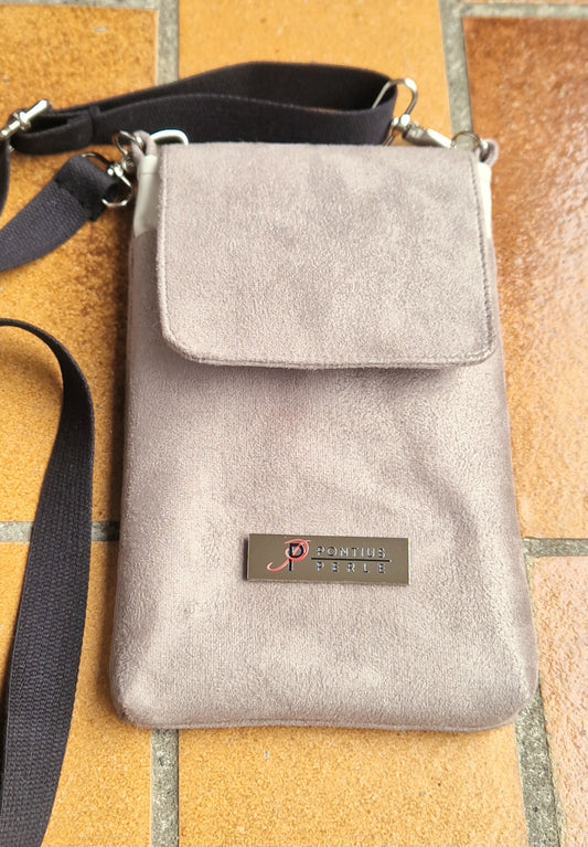 Handytasche zum Umhängen Velours Kunstleder Taupe