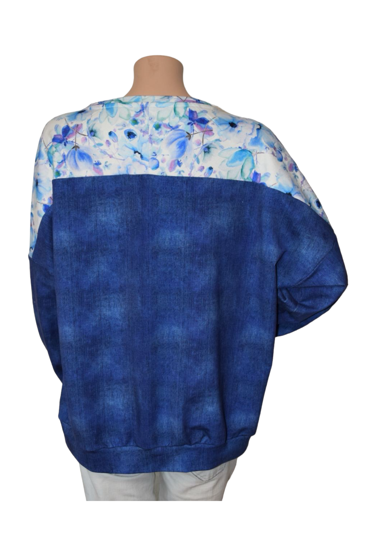 Sommersweat Pullover Blumen-Jeansmuster