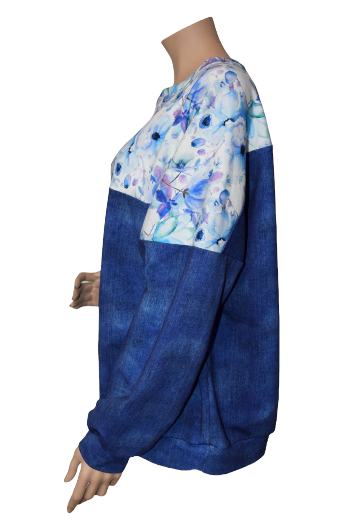 Sommersweat Pullover Blumen-Jeansmuster
