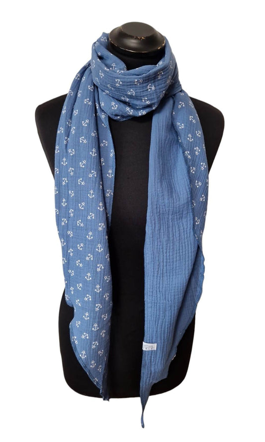 Klein Musselintuch Parallelogramm Anker Jeansblau