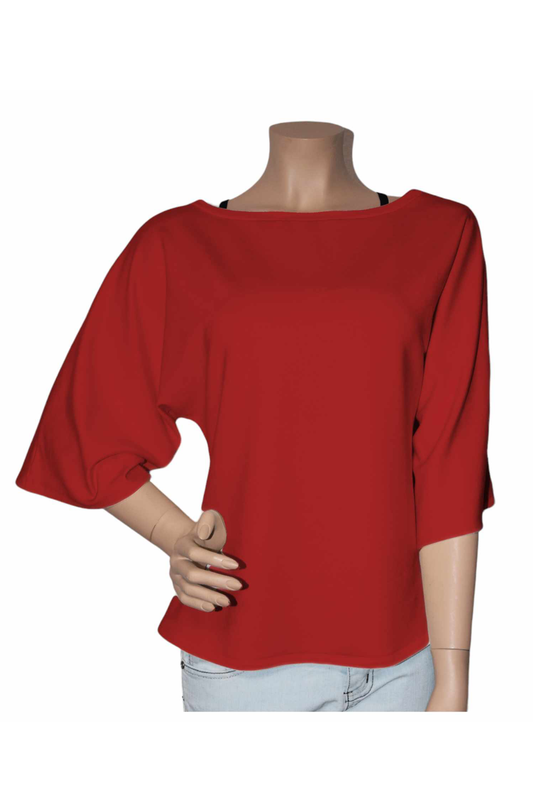 Damen Fledermausärmel Pullover Modal Rot