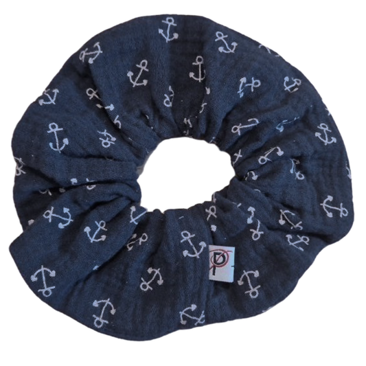 Groß Scrunchie Musselin Anker Marine