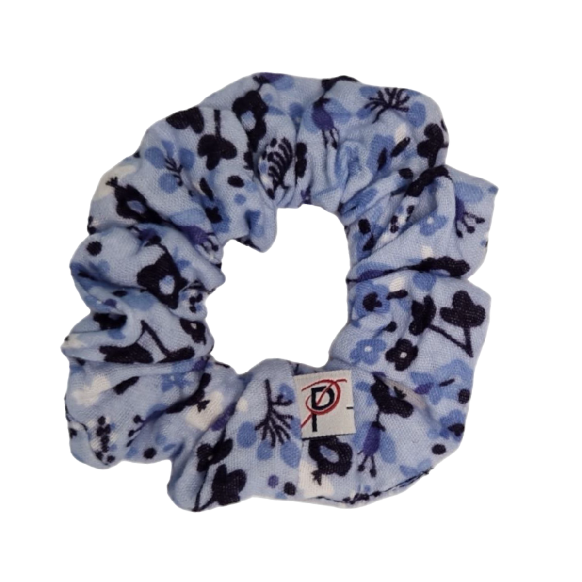 Normal Scrunchie Musselin Blumen Babyblau