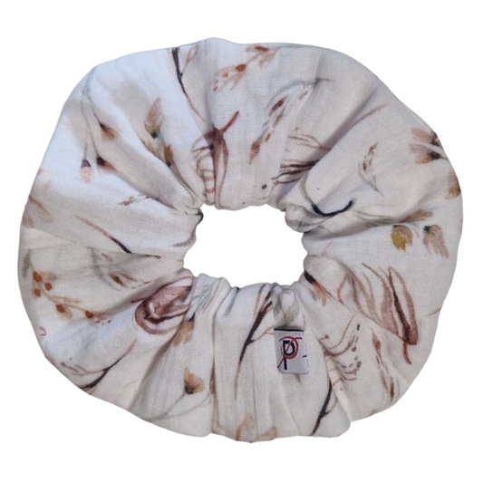 Groß Scrunchie Musselin Blumen Altweiss