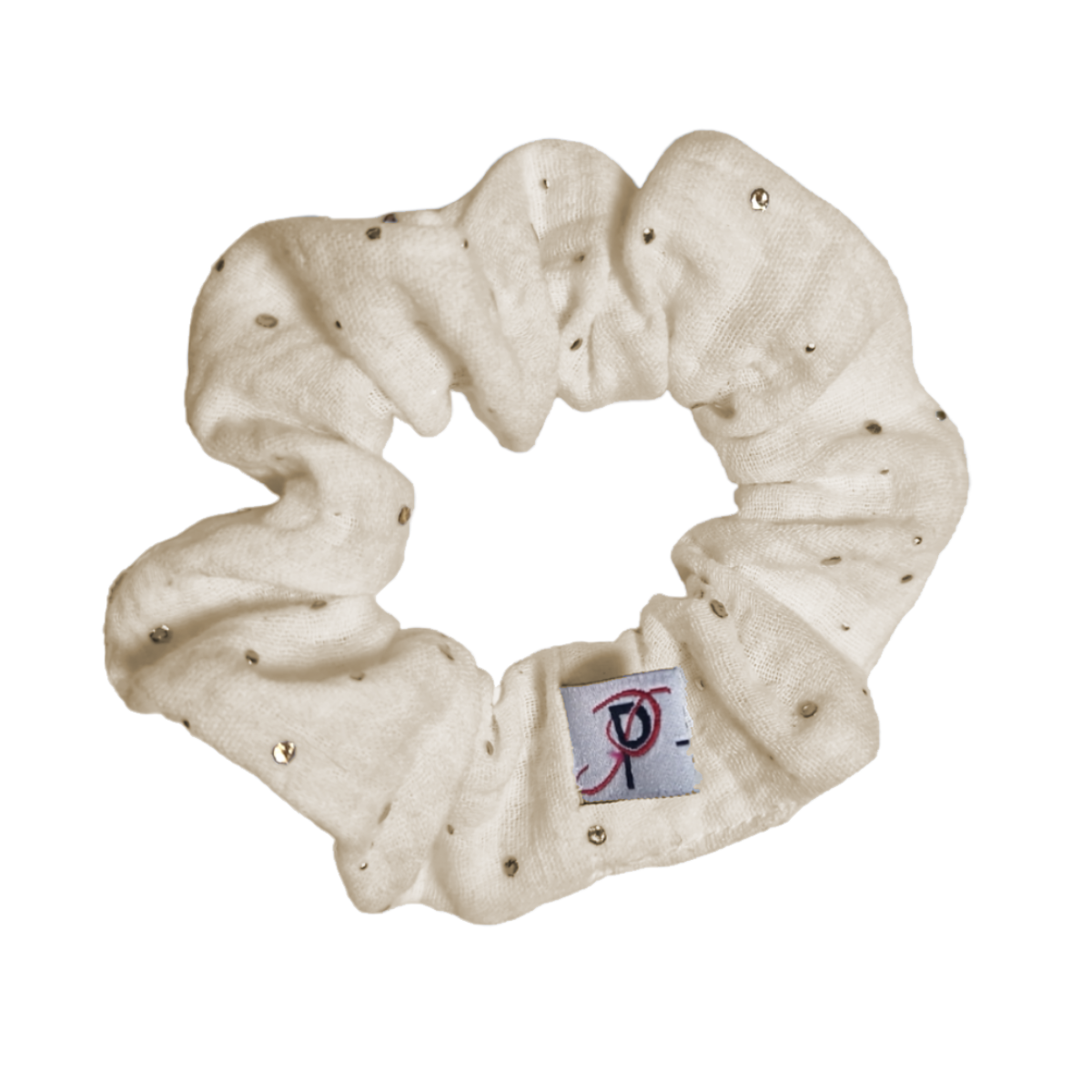 Normal Scrunchie Musselin Gold Punkte Altweiss