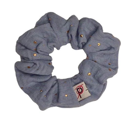 Normal Scrunchie Musselin Gold Punkte Babyblau