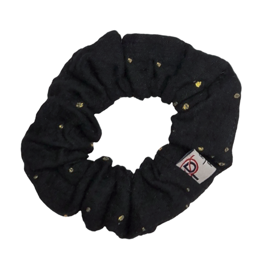 Normal Scrunchie Musselin Gold Punkte Schwarz