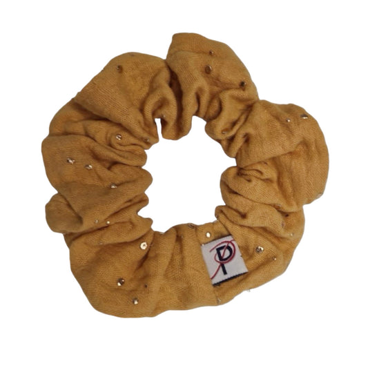 Normal Scrunchie Musselin Gold Punkte Senf