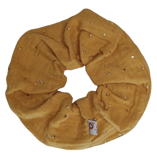 Groß Scrunchie Musselin Gold Punkte Senf