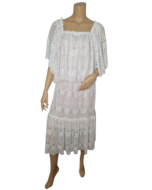 Set Romantisches Spitzenkleid im Boho-Stil - Weiß