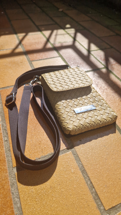 Handytasche zum Umhängen Kunstleder Karo Senf