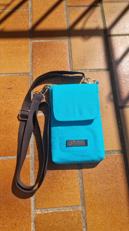 Handytasche zum Umhängen Leinen Türkis
