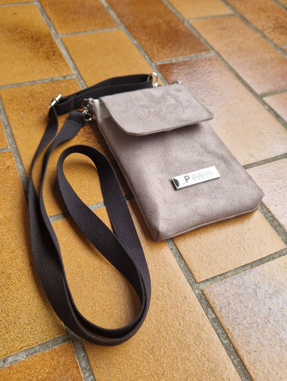Handytasche zum Umhängen Velours Kunstleder Taupe