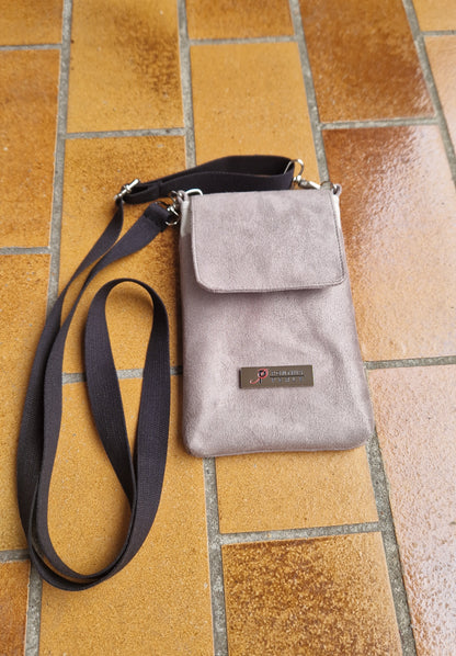 Handytasche zum Umhängen Velours Kunstleder Taupe