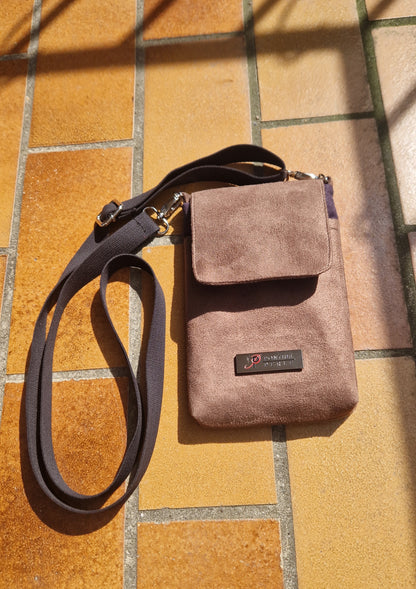 Handytasche zum Umhängen Velours Kunstleder Mittelbraun