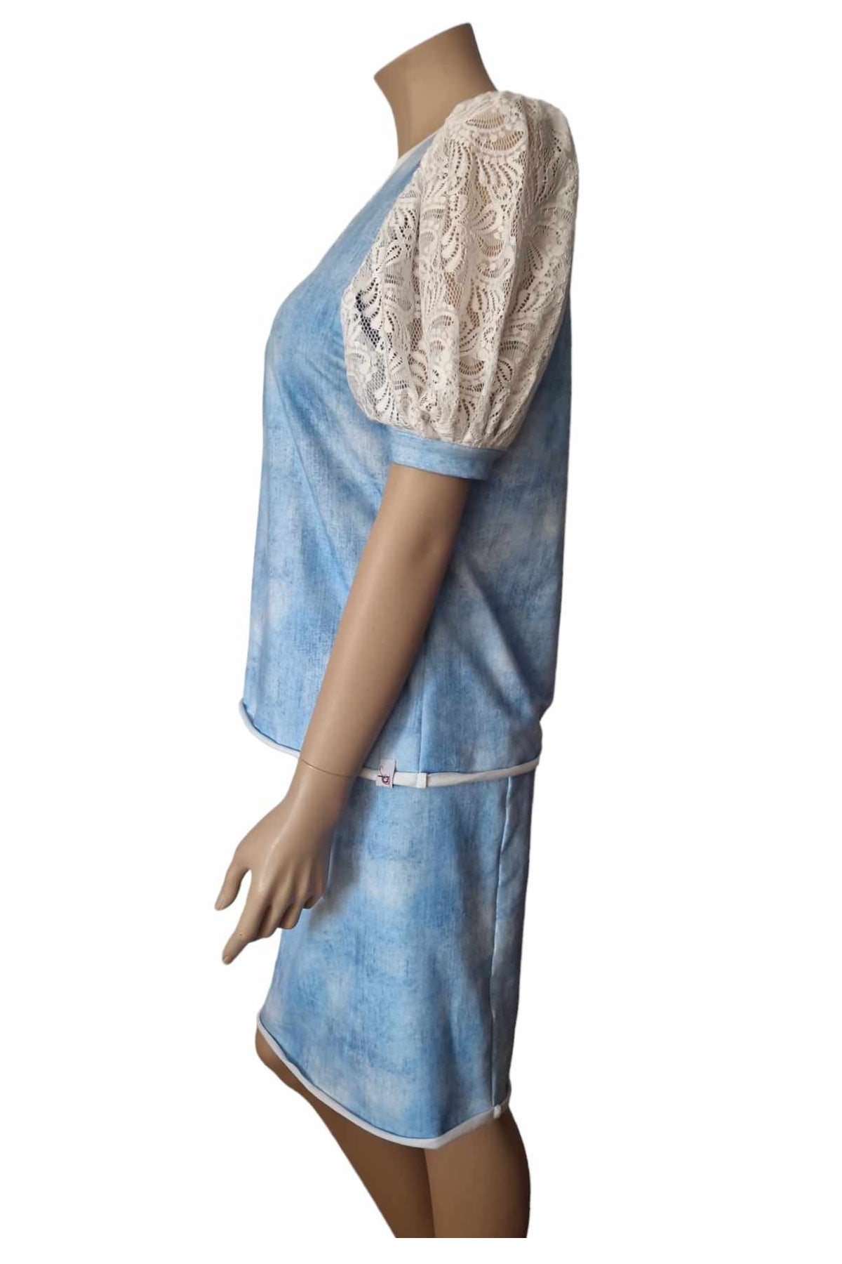 Terry T-Shirt mit Puffärmel Spitze, Jeans