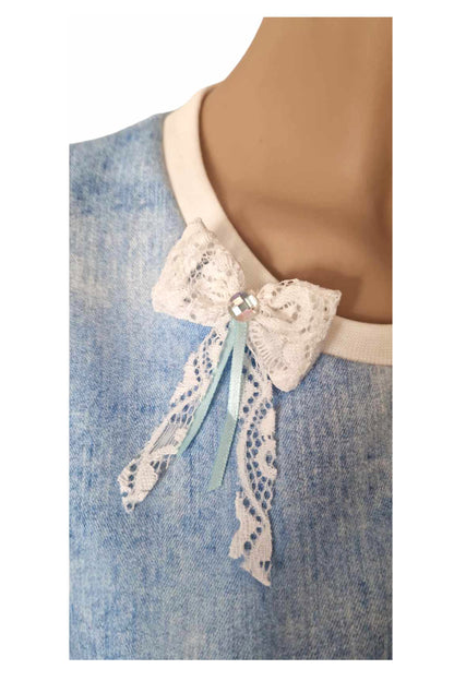 Terry T-Shirt mit Puffärmel Spitze, Jeans