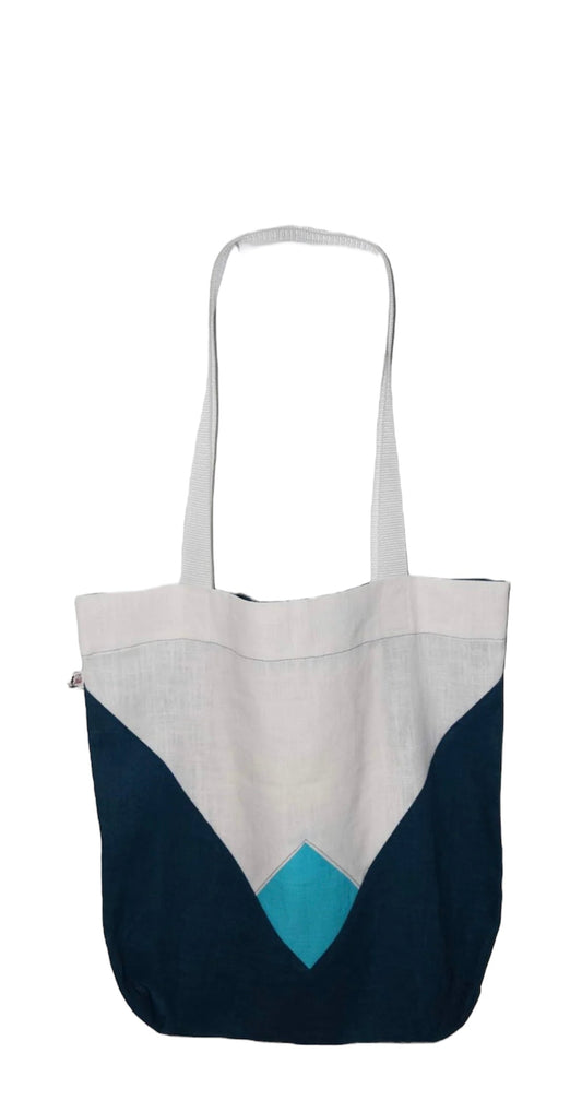 Design Tasche Leinen Weiss/Petrol