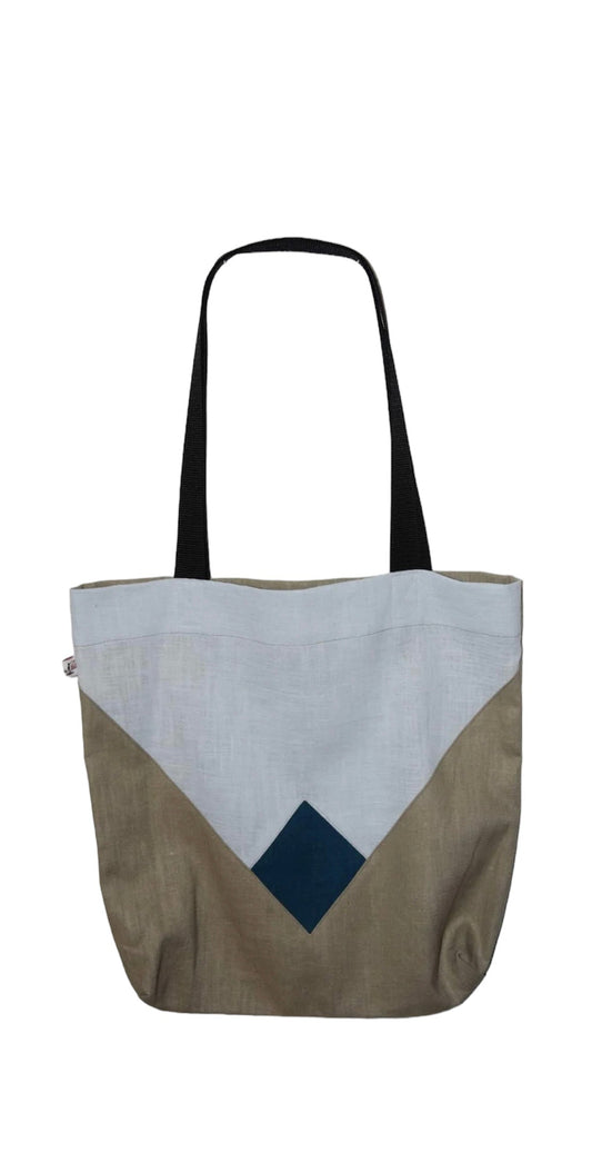 Design Tasche Leinen Hellblau/Beige