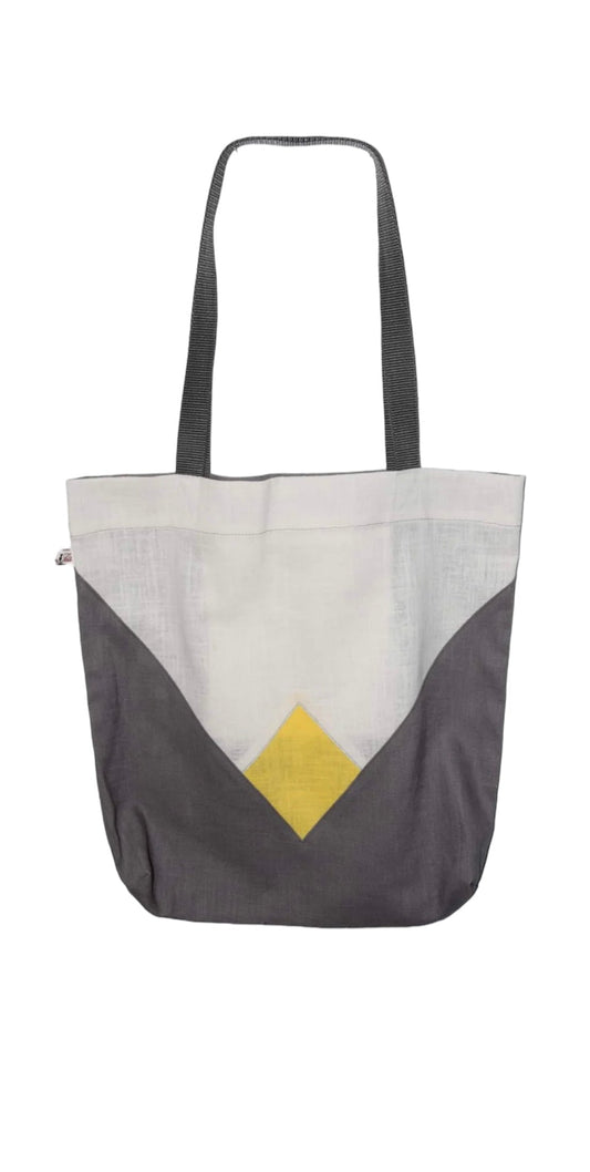 Design Tasche Leinen Weiss/Grau