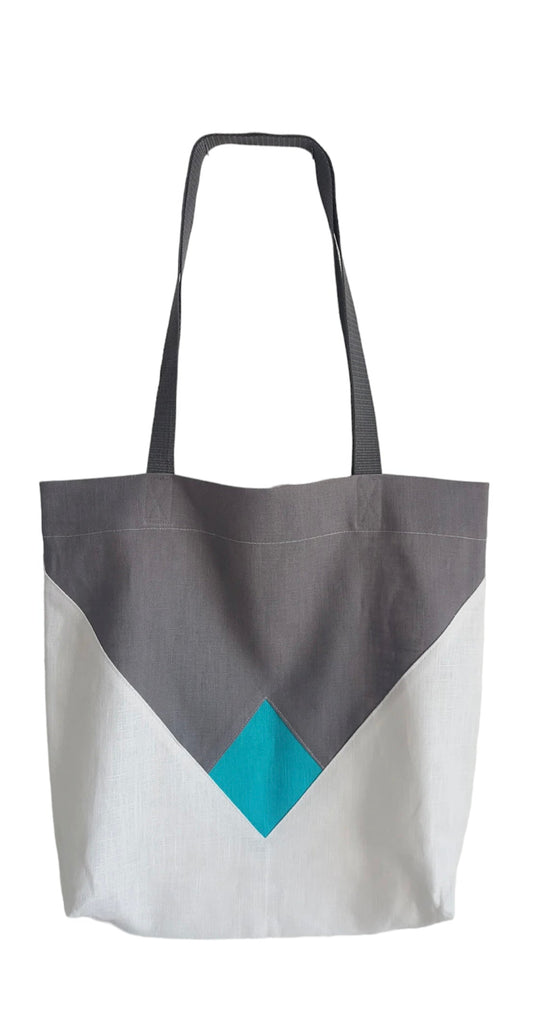 Design Tasche Leinen Grau/Weiss