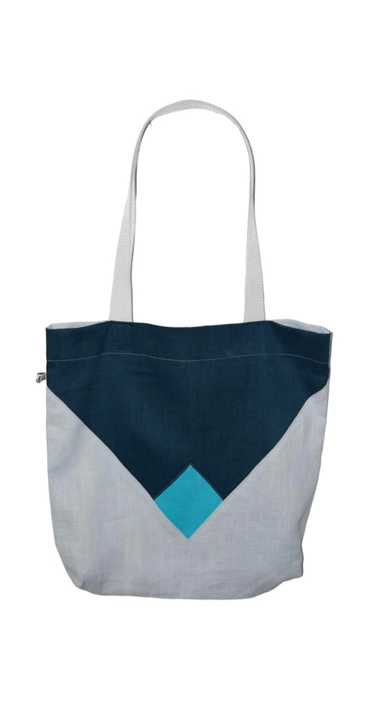 Design Tasche Leinen Petrol/Weiss