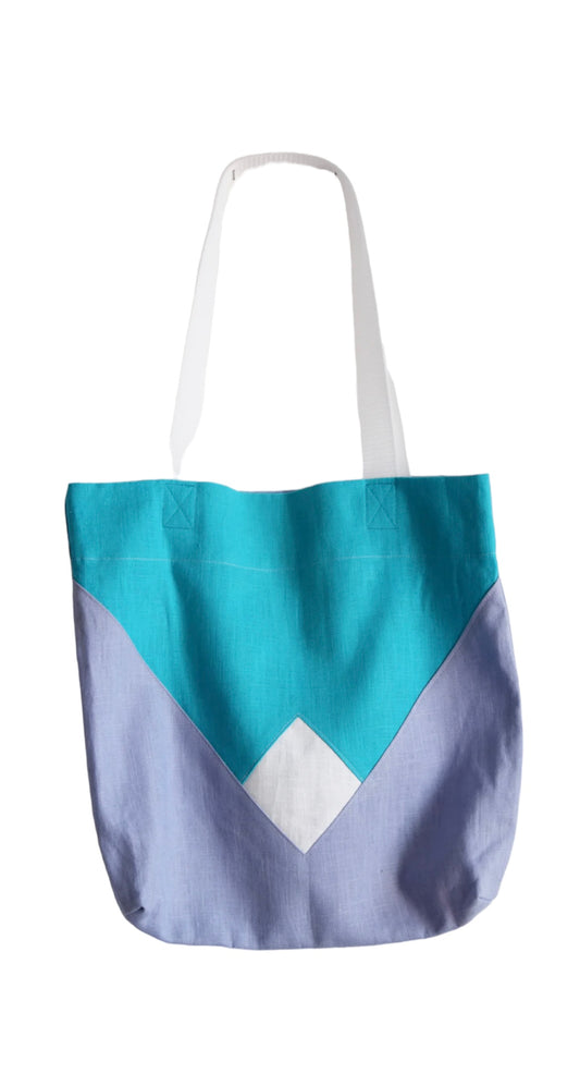 Design Tasche Leinen Türkis/Lavendel