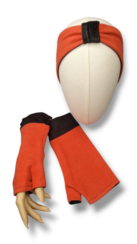 Set Stirnband und Lange Handschuhe zum Wenden Orange