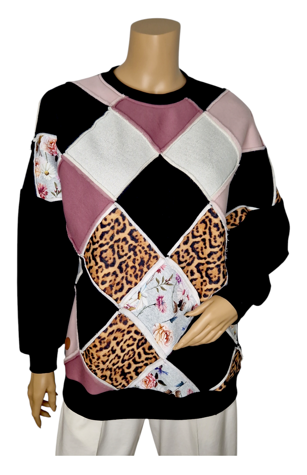 Wintershirt Patchwork Leopard-Blumenmuster