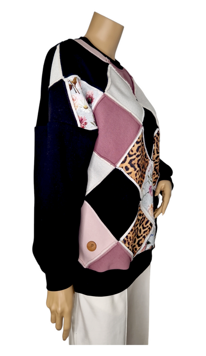 Wintershirt Patchwork Leopard-Blumenmuster