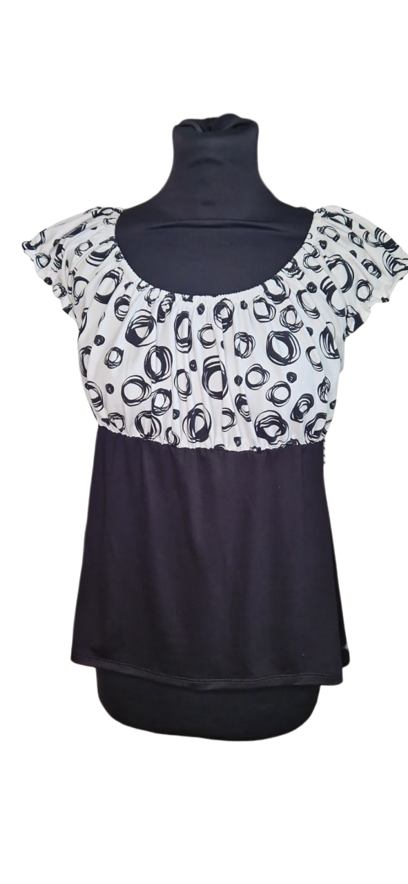 Carmenbluse kurze Puffärmel Kreise