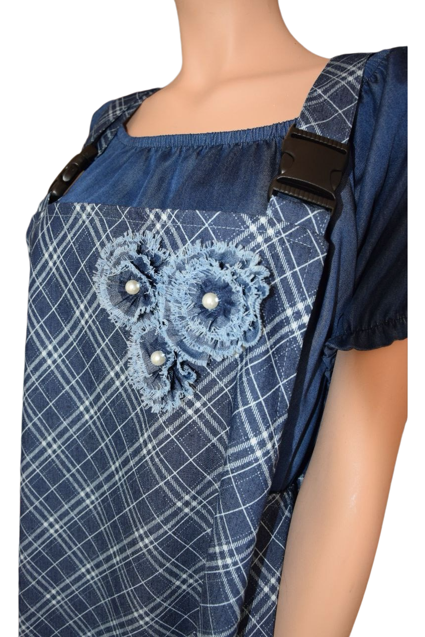 Latzkleid Karomuster dunkelblau