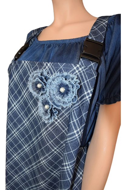 Latzkleid Karomuster dunkelblau