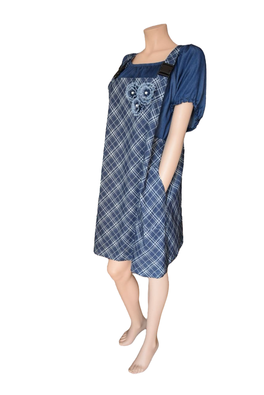 Latzkleid Karomuster dunkelblau