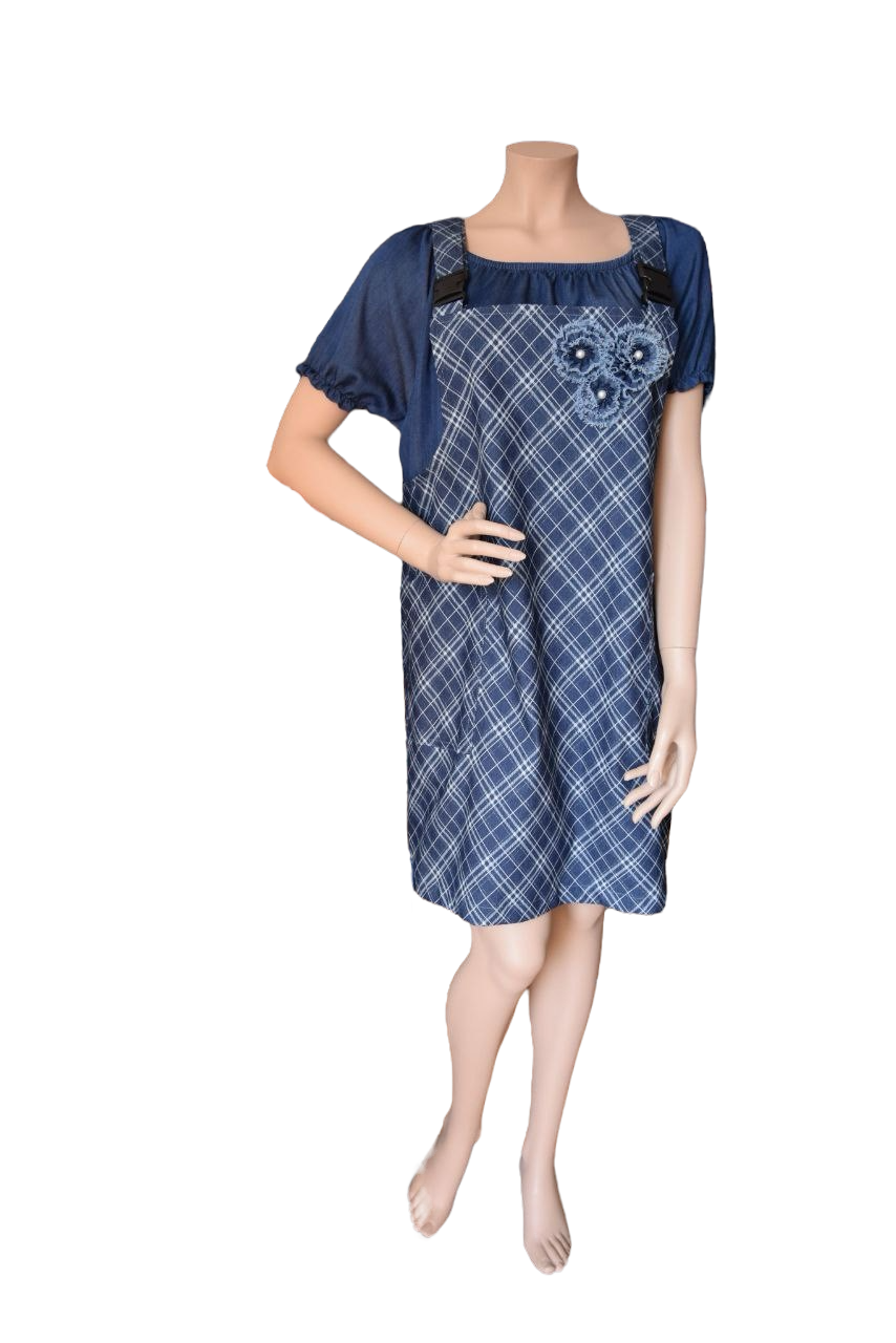 Latzkleid Karomuster dunkelblau