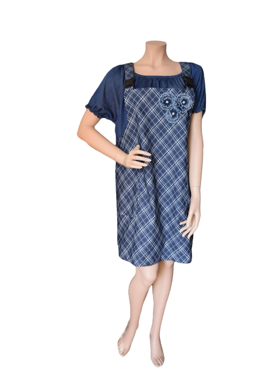 Latzkleid Karomuster dunkelblau